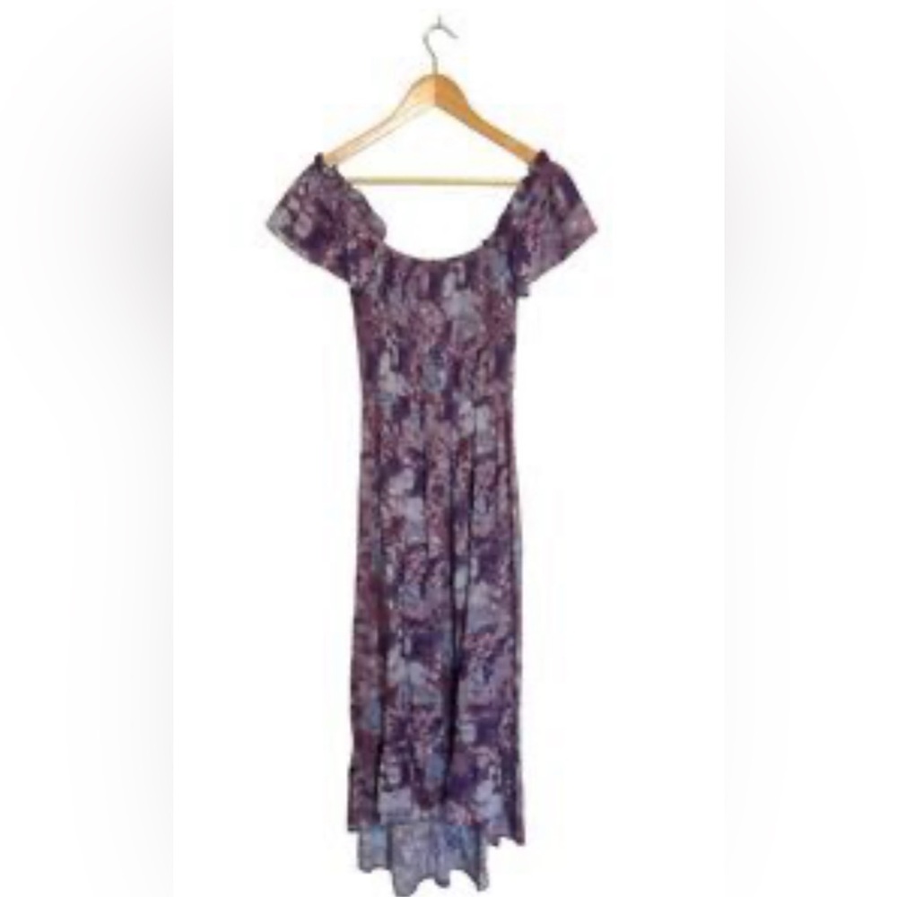 NWT Charmed Hearts Purple Tie Dye High-low Maxi Dress with flutter sleeves